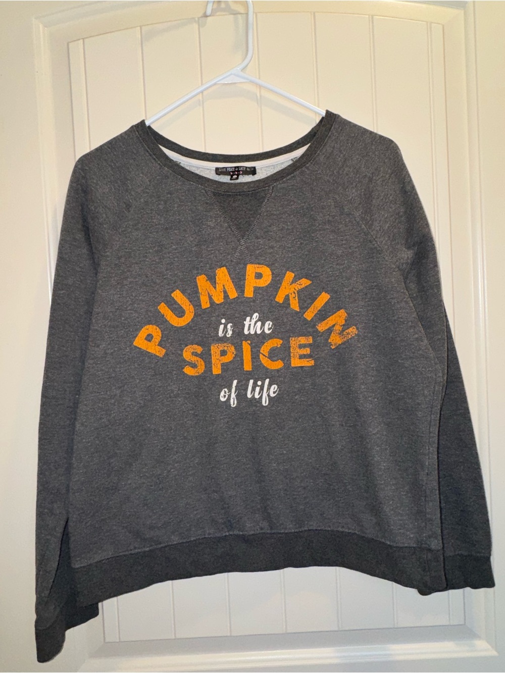 Gray Crewneck Sweatshirt with Orange 'Pumpkin Spice' Graphic